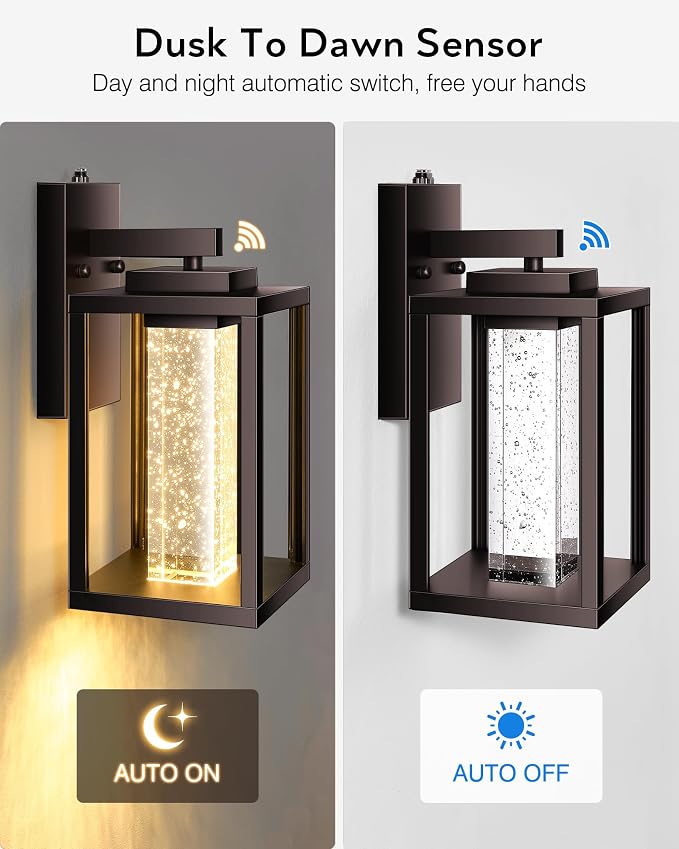VIANIS Oil Rubbed Bronze Dusk to Dawn Outdoor Light Fixture for House, Farmhouse Exterior Wall Sconce Lantern for Porch, Anti-Rust Outside Garage Lights Wall Mount with Integrated 10W LED Light Source