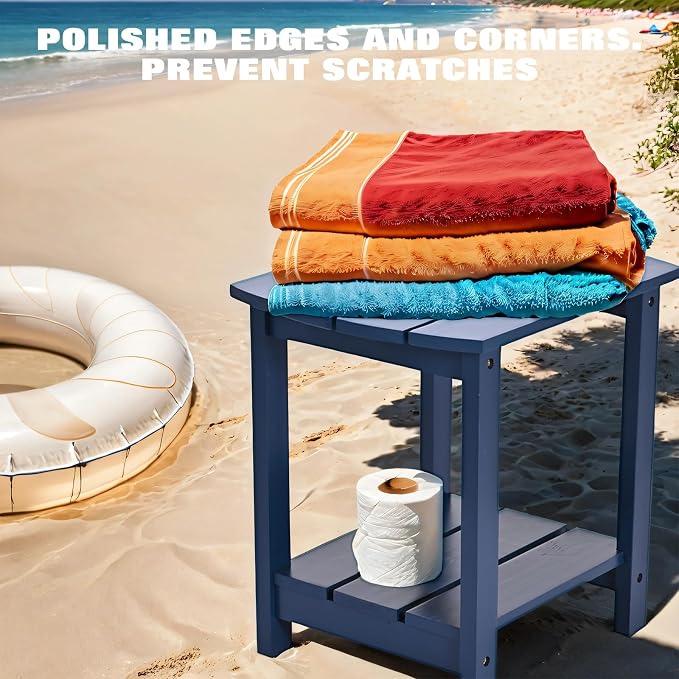 Outdoor Side Table, 2-Tier Small Outdoor Table for Patio, Adirondack Side Tables for Outside or Indoor (Navy Blue, 18 * 14 * 18.5)