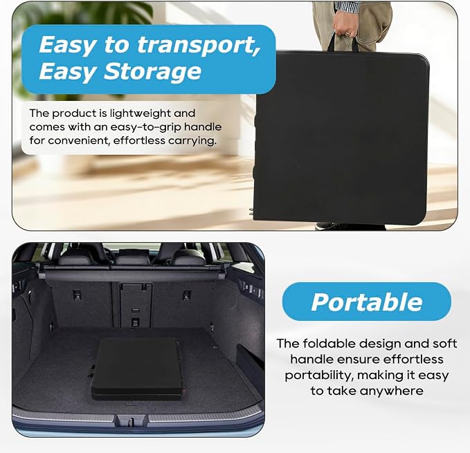 34" Folding Card Table, Heavy Duty HDPE Square Table, Fold-in-Half Portable Design with Carry Handle, Indoor Outdoor Utility Dining Table for Picnic, Camping, 330 lbs (Black, 4FT)
