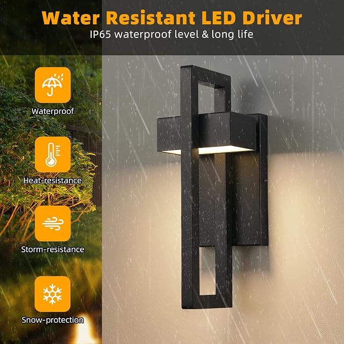 16.5'' Modern LED Outdoor Wall Sconce, Integrated LED Outdoor Light Fixtures Wall Mount Exterior Lights, Black Front Porch Outside Lighting for House, Backyard, Warm White 3000K, 1 Pack