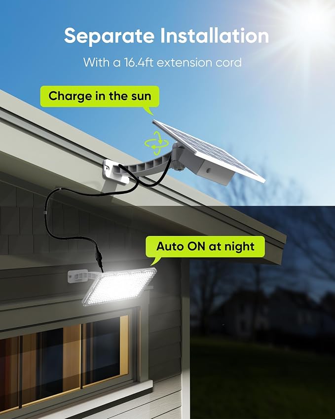 JACKYLED 1000 Lumens 299 LED Solar Lights Outdoor Bright Solar Dusk to Dawn Light, IP65 Waterproof Outdoor Solar Powered Security Flood Light for Wall Porch Shed Barn