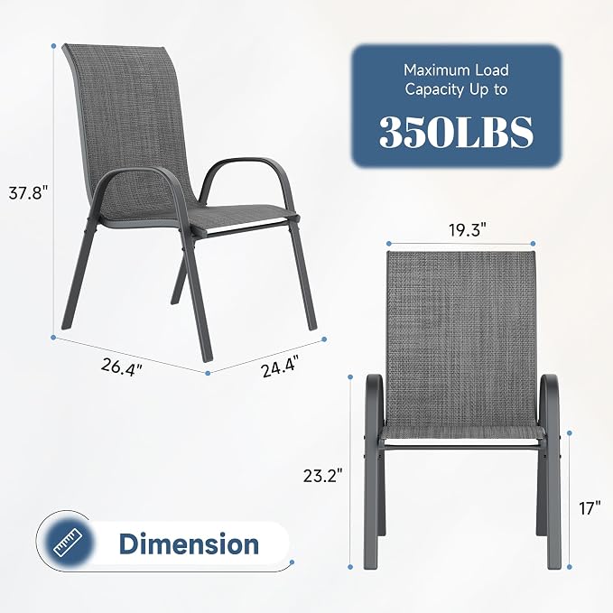 Amopatio 7 Pieces Patio Dining Set for 6, Outdoor Table and Chairs, 6 All Weather Stackable Patio Chairs, 59" Patio Spliced Rectangular Table with Umbrella Hole, for Deck, Backyard, Garden,Gray