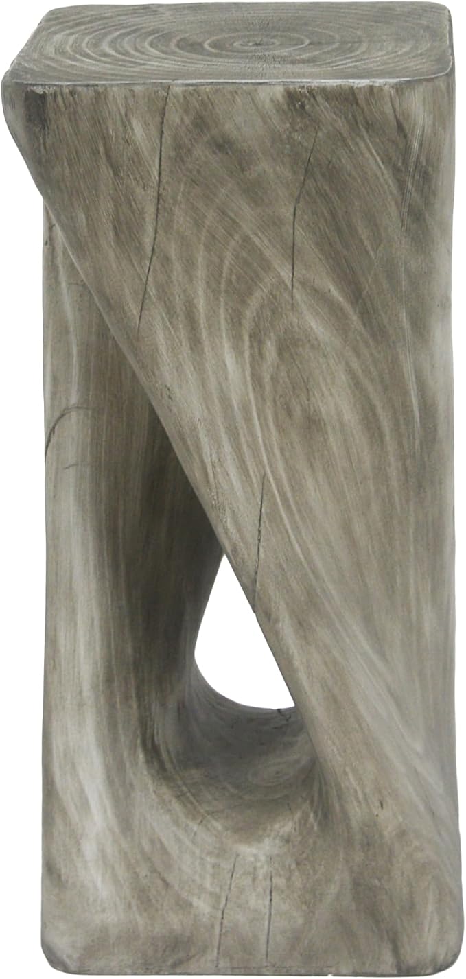 Christopher Knight Home Novi 26.8" H Lightweight Concrete Outdoor Side Table, Hollow Twist-Shaped Patio End Table, MGO Outdoor Coffee Table, Garden Plant Stand Indoor, Wood-Like Texture, Gray