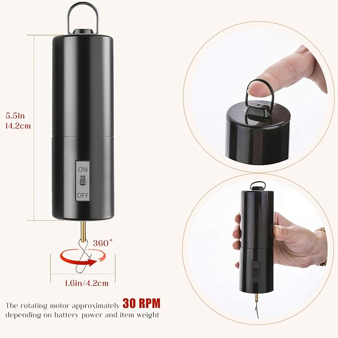 Black Battery Motor Wind Spinner Rotatable Hook Patio Garden Decor | Rotating Wind Spinner with Hook Battery Operated Multi Purpose for Garden Patio Yard Hanging Decor (Not Included Battery)