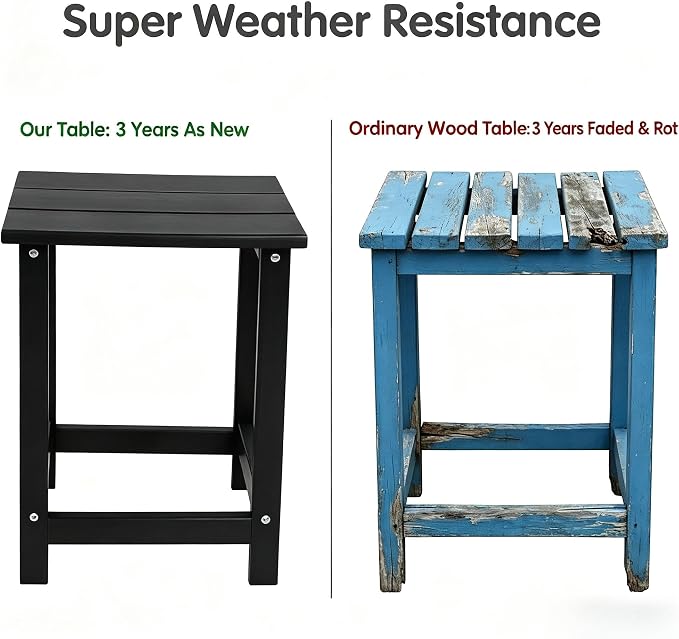AMILY HDPE Outdoor Square Side Table, All Weather Patio End Table for Adirondack Chair, Heavy Duty Garden Poolside Balcony Table, Easy Assembly (Black)