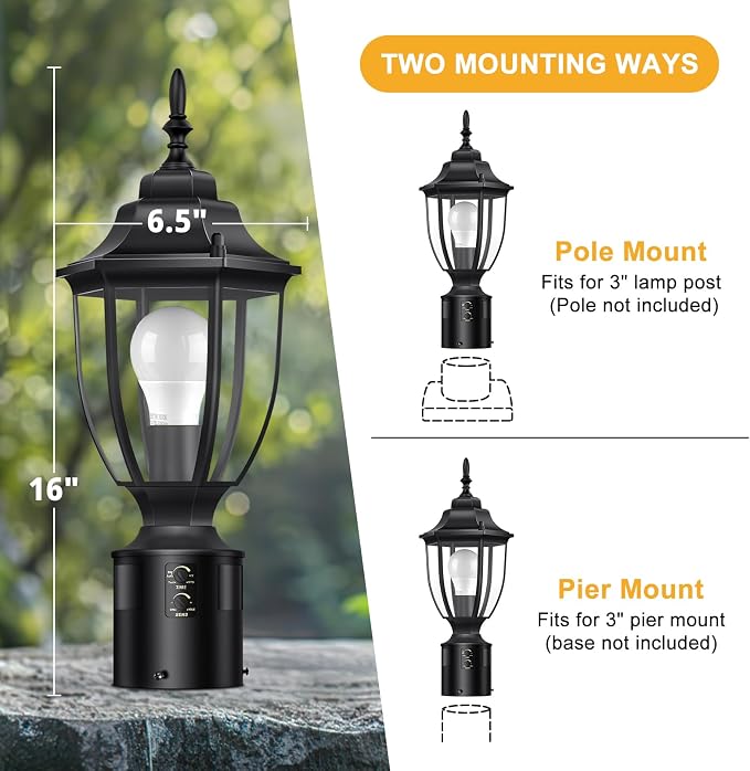 Lamomo Motion Sensor Outdoor Post Lights, Dusk to Dawn Lamp Post Light Fixture, Waterproof Aluminum Lamp Posts Outdoor Lighting Pole Lantern for Yard Patio Pathway Garden
