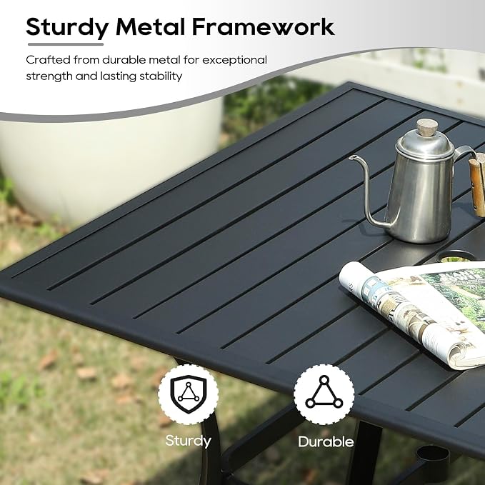 Patio Dining Table, 36" Patio Tables with 2.36'' Umbrella Hole, Outdoor Patio Table for Backyard, Garden, Black(36“ Square Table)