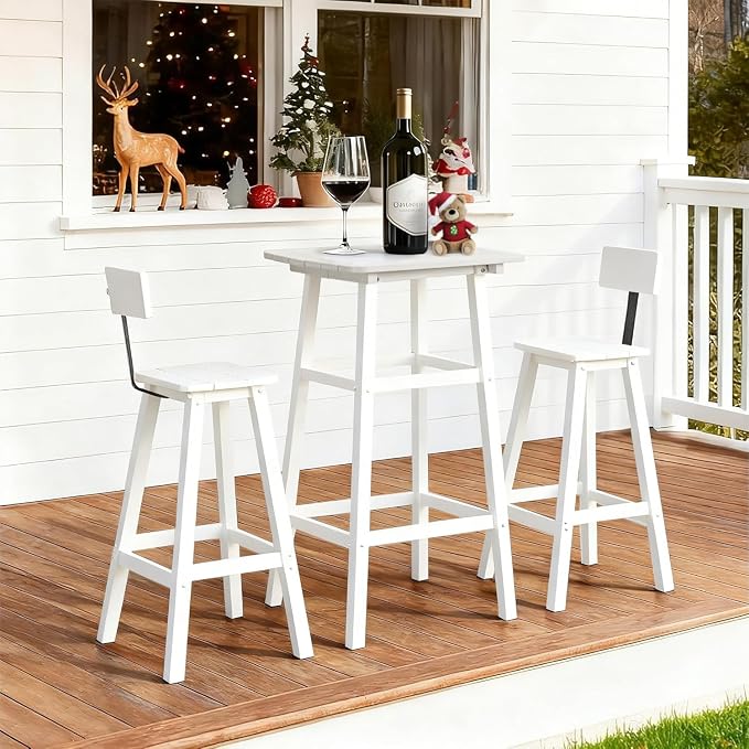 Bar Height Chairs Set of 2, HDPE Bar Height Outdoor Chairs, Weather Resistance Tall Adirondack Chairs Set of 2, Cafes, Swimming Areas, Patio, Garden and Kitchen Island, White
