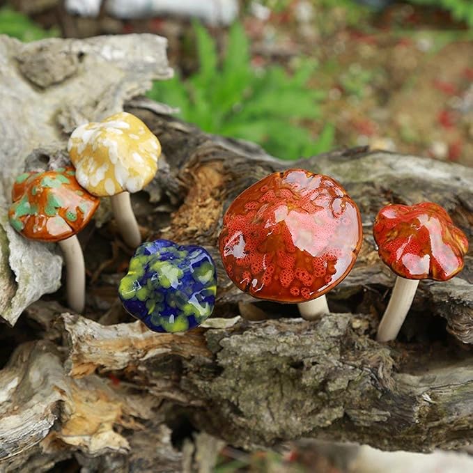 Danmu Garden Decor, 4pcs (Random Color) Ceramic Mushroom for Garden, Yard, Fairy Garden - Lawn Ornament Décor, Pottery Ornament 4.52" in Height | Quality Ceramic,Vibrant Color,Weather Proof,Mushroom Garden Decor,Fairy Garden Decor,Darden Decor for Outside