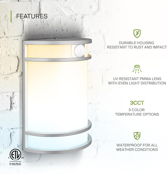 ASD 10 Inch Motion Sensor LED Outdoor Sconce Lights - 15W 120-277V 3000K 4000K 5000K Nickel Exterior Lighting Fixtures, Exterior Lights for House, Modern Patio Wall Light Fixture ETL, 4 Pack