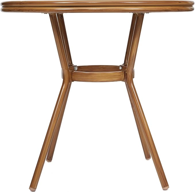 Flash Furniture Lourdes Indoor/Outdoor Commercial Bistro Table - Tempered Glass Top - PE Rattan - Natural Bamboo Print Aluminum Frame - 31.5" - White/Gray