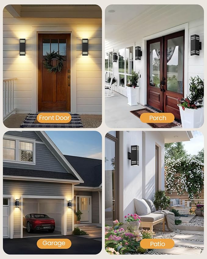 SHIMR Dusk to Dawn Outdoor Lights 2 Pack, Matte Black 14", ETL Listed | Modern Exterior Lighting Fixtures Wall Mount, Aluminum Anti-Rust Up and Down Outside Lights for Porch, LED Bulbs Include