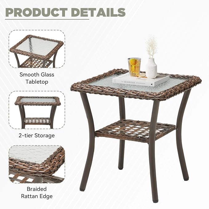 5 PCS Patio Furniture Set, 2 Swivel Rocking Chairs with 2 Ottomans & Side Table, 4-Inch Thick Olefin Cushions, 300 lbs Capacity Wicker Swivel Rocker Chairs for Porch, Balcony, Backyard, Blue