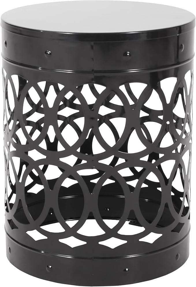 Set of 2 Round Metal Patio Side Tables Steel Accent End Tables with Geometric Circle Cut-Outs Weather Resistant Small Outdoor Furniture for Deck Pool Yard Balcony No Assembly,Black