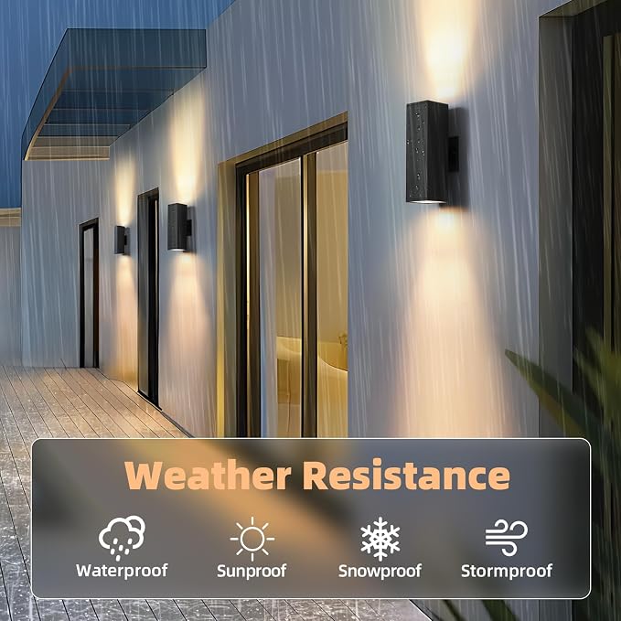 LED Outdoor Wall Sconce Lights Modern Exterior Lighting Fixtures, Matte Black Up and Down Outdoor Wall Lights for House Front Porch Garage, Warm White 3000K, 1 Pack
