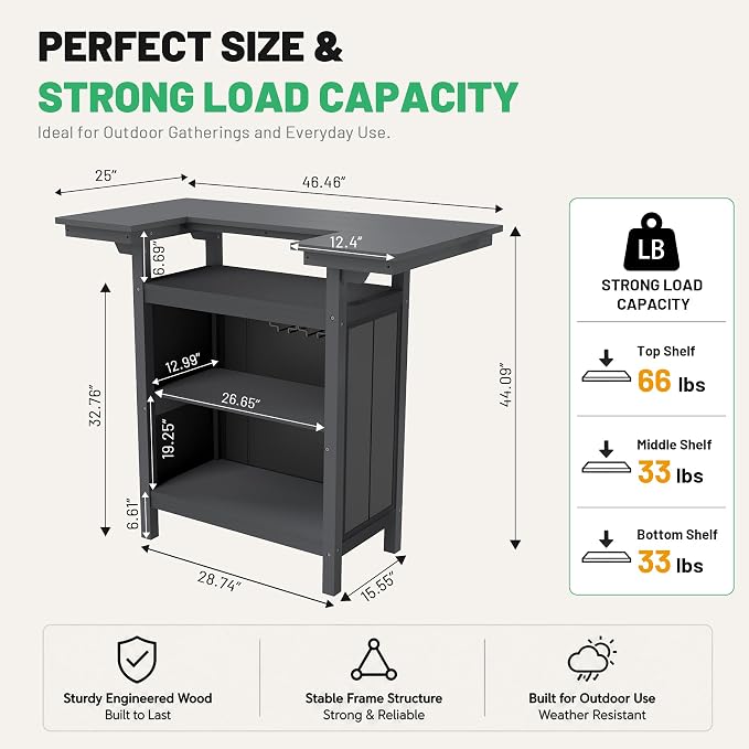 Domi Outdoor Bar Table, All-Weather HDPE Outdoor Kitchen Island with 4-Tier Storage Shelves, Patio Bar with Spacious Tabletop for Backyard, Poolside & BBQ, Grey