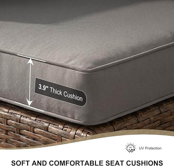 5 Pieces Patio Furniture Set with Galss Table, Outdoor PE Rattan Sectional Sofa with Soft Cushions for Backyard, Porch, and Poolside (Gray, 5 PCS w/Table)