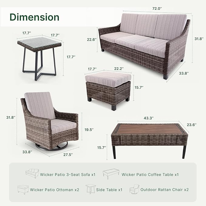 Wicker Patio Conversation Set, Outdoor Patio Furniture Set with Deep Seating, Wide Armrests & Thick Cushions, All-Weather Outdoor Furniture Set for Patio, Porch, Deck & Backyard