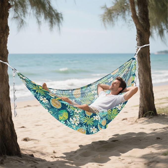 Camping Hammock Outdoor Hammocks for Outside Pineapple Flower Green Beach Trees Portable Lightweight with Pockets Tree Straps Indoor
