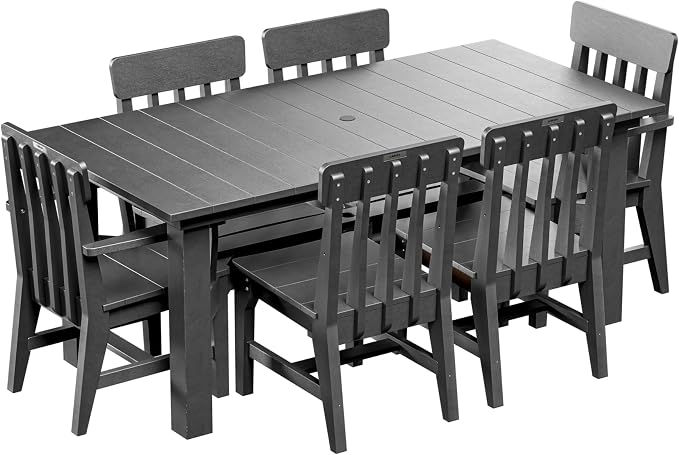 Breeo X Series 7pc Dining Table - 35"x72" Dining Table 6, 2 Arm Chairs, & 2 Side Chairs - Outdoor Patio Furniture Set - Weather-Proof Patio Sets for Outdoor, Backyard, Outside - Gray