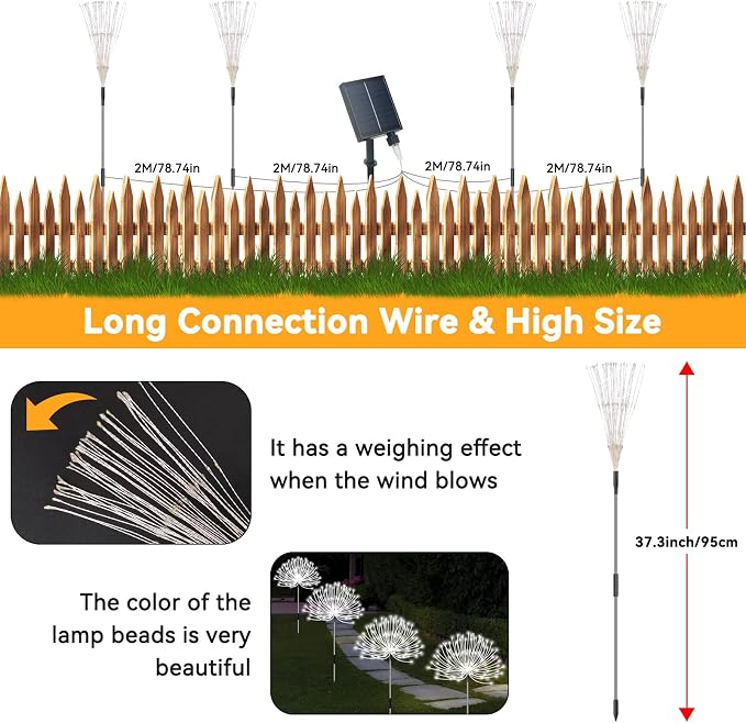 Slyuexu Solar Garden Lights Outdoor Waterproof, 4 Pack Total 480 LED Solar Firework Lights Decorative with 8 Lighting Modes Outside for Yard Pathway Flowerbed Decor, White