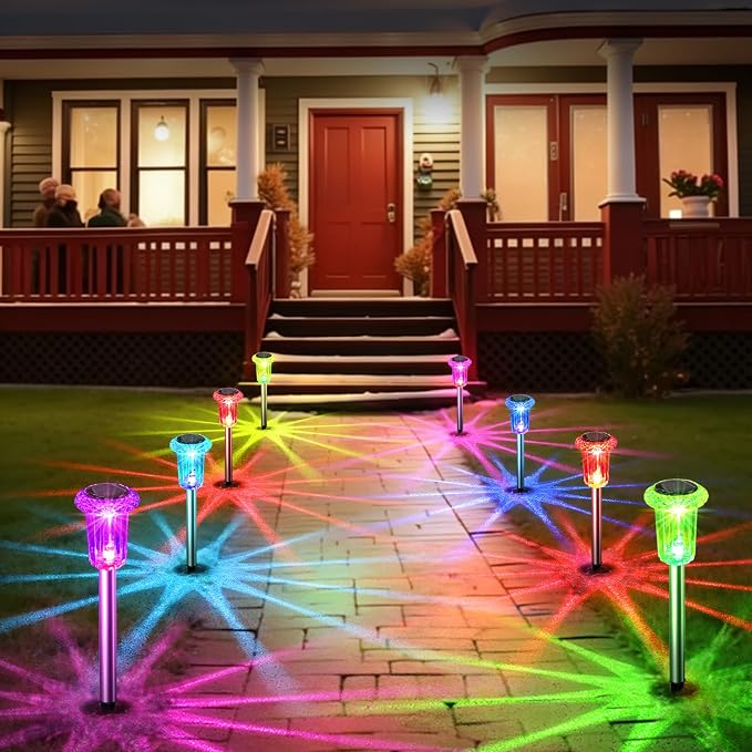 Eyrosa Solar Outdoor Lights, 15 Pack Solar Pathway Lights Outdoor Waterproof, Stake Lighting for Garden Yard Path Walkway Driveway Patio Lawn Decor,Color Changing