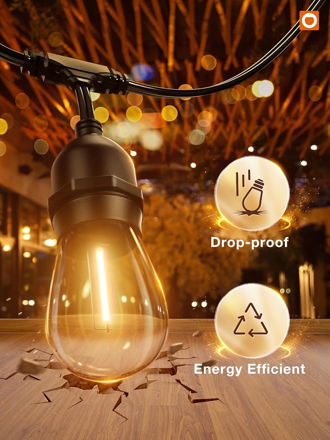 addlon LED Outdoor String Lights 48FT with 25 Edison Vintage Bulbs ETL | Commercial Grade Strand with Shatterproof Bulbs, Decorative Hanging Lights for Patio Backyard Garden Cafe Bistro Deck