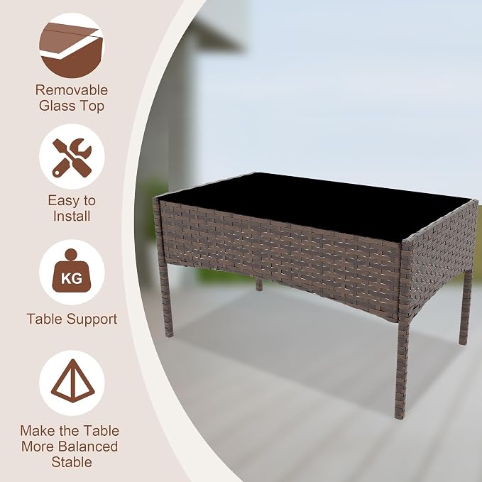 GAOMON 4-Piece Outdoor Conversation Set, PE Rattan Wicker Patio Furniture Set with Cushions, Loveseat and 2 Armchairs, Tempered Glass Coffee Table, Gray