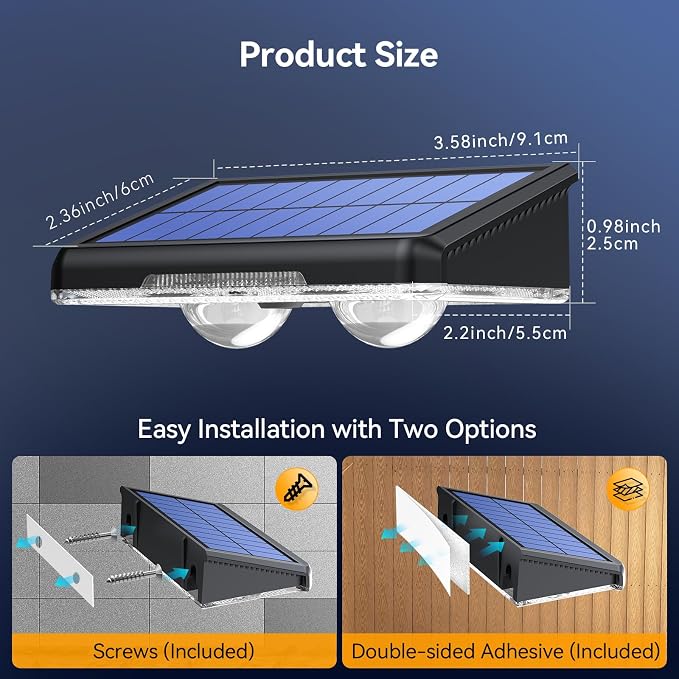 TECKNET Solar Fence Lights Outdoor, Solar Lights for Driveway Fence(6Pack) | 3 Color Modes, IP66 Waterproof with High-Brightness LEDs for Patio, Wall, Railing and Backyard