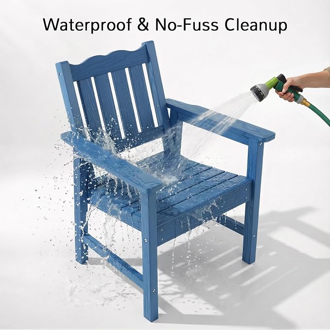 Stoog All-Weather Patio & Garden Chair, Outdoor Dining Chair with Curved Backrest, 400 lbs Support, for Backyard, Garden, Porch, Pool and Deck, Blue