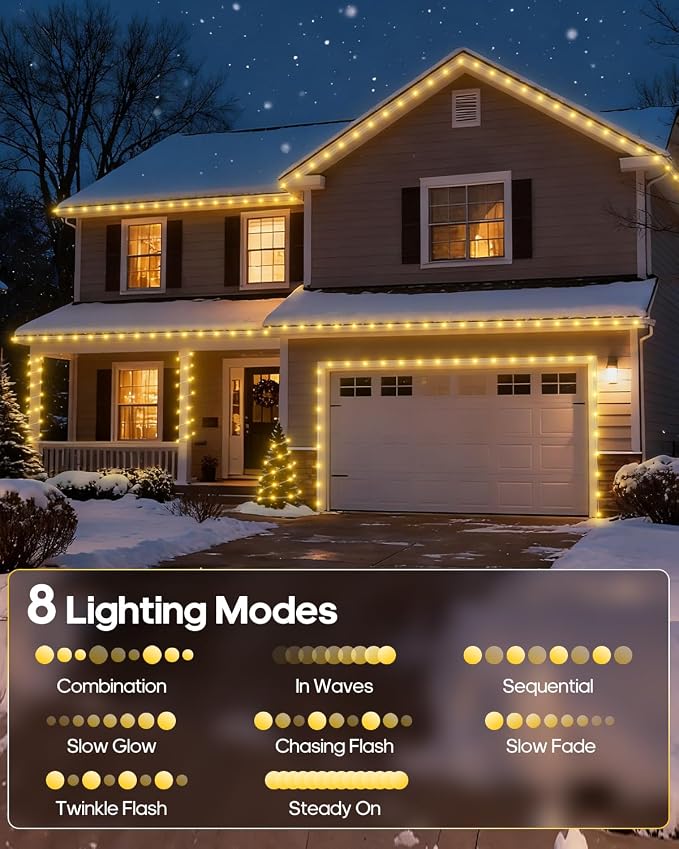 Solar Rope Lights, 66FT 200LED Outdoor Christmas Fairy Light (Warm White) | Type C & Solar, With Remote, Waterproof, Timing, 8 Modes, for for Garden Patio Porch Pool, Warm Christmas Decoration