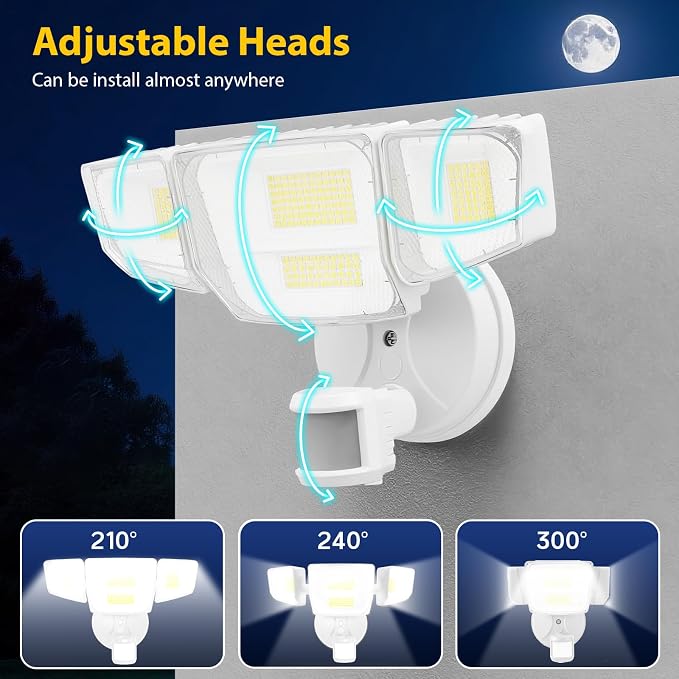 90W 10000LM LED Security Lights Motion Sensor Outdoor Lights, 4 Head Dusk to Dawn, 6500K Daylight Flood Lights Outdoor Motion Sensor, IP65 Waterproof, Motion Light for Outside, Garage, Yard, Porch
