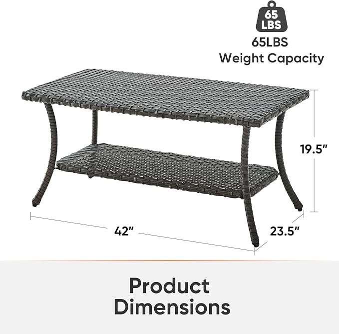 Wicker Outdoor Coffee Table,Rattan Outdoor Coffee Table with 2-Layer Storage Furniture Tables for Garden,Porch,Backyard