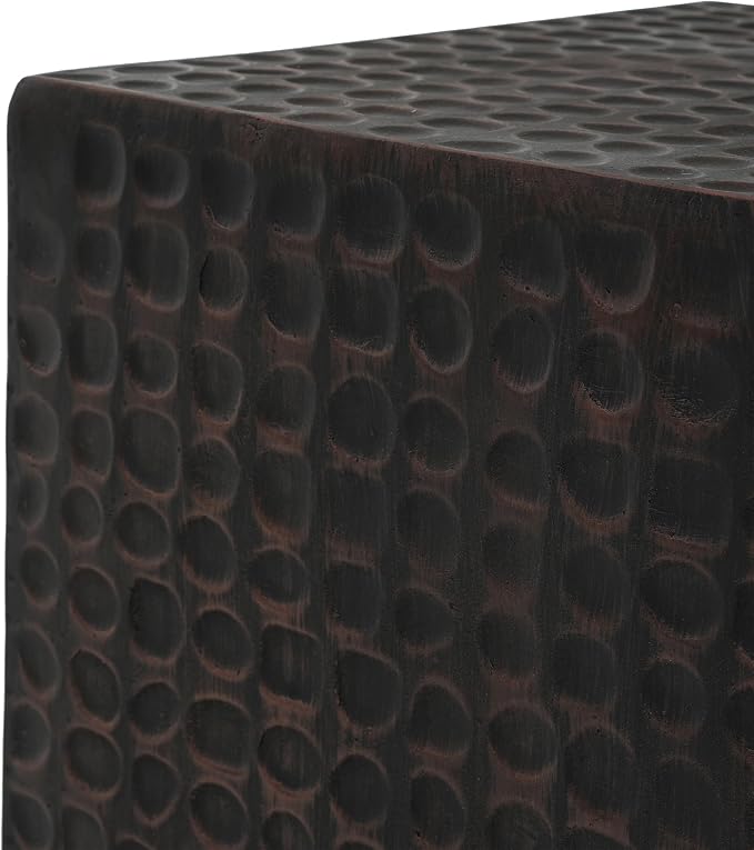 Christopher Knight Home Jeanie Outdoor Side Table Lightweight Concrete, Patio End Table Cube, MGO Fluted Coffee Table for Outside, Garden, Backyard, Poolside Accent Table, Dark Brown Copper