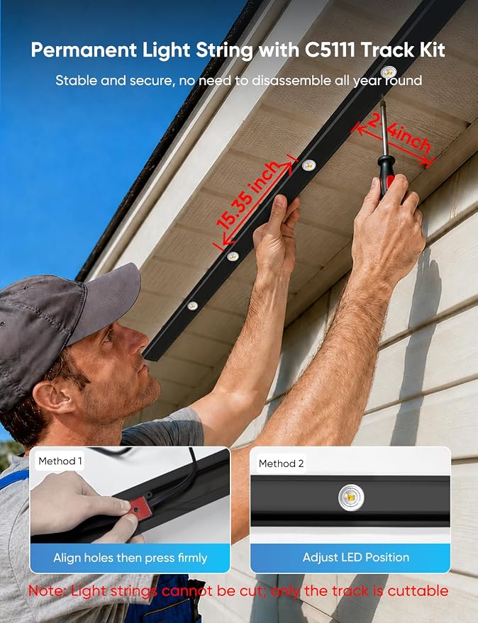 RGBW Permanent Outdoor Lights 300ft, 40LM, with 216 LED Bulbs, Black | IP67 Waterproof, 111 Scene Modes, 2700K Warm White, Music Sync, Individual Control, Eave Lights Compatible with Alexa