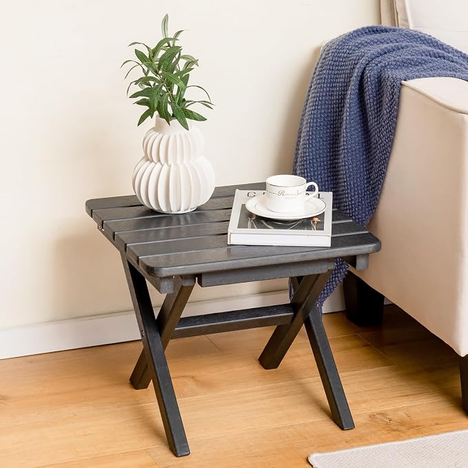 Giantex Outdoor Folding Side Table - Foldable Weather-Resistant HDPE Adirondack Table, Compact Square End Table for Indoor, Patio, Garden, Porch, Easy Maintenance, No Assembly Required (2, Black)