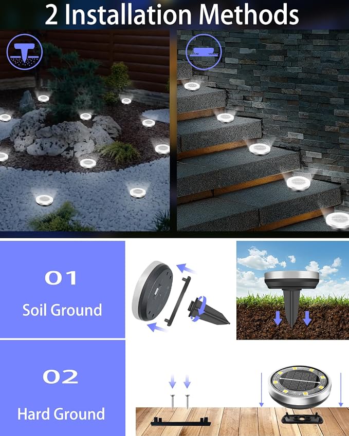 Solar Lights Outdoor Waterproof, 26 Pack 8 LED, Thickened Stainless Steel Ground Light, Solar Garden Lights Landscape Lighting for Patio Pathway Lawn Yard Deck Driveway Walkway, Cool White