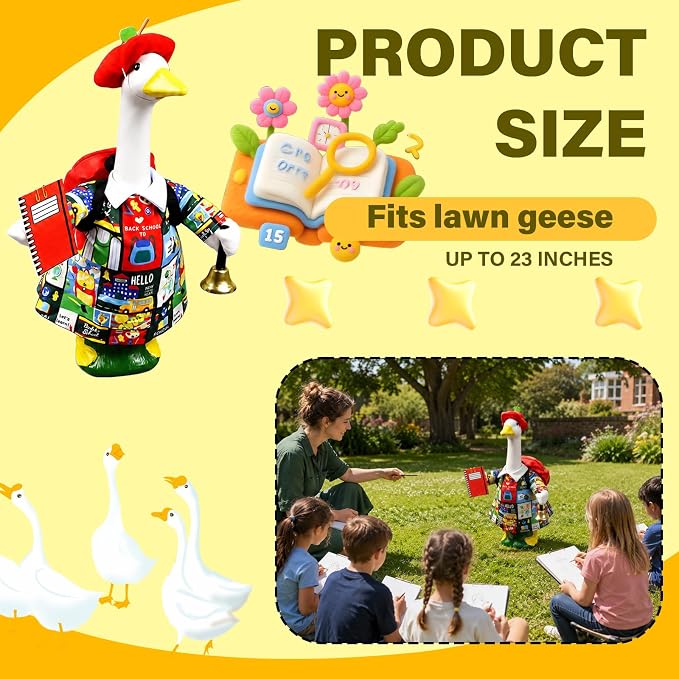 Back to School Porch Goose Outfit,23”Goose Costume Clothes with Apple Hat Schoolbag for School Classroom Home Garden Yard Pathway Patio Decor