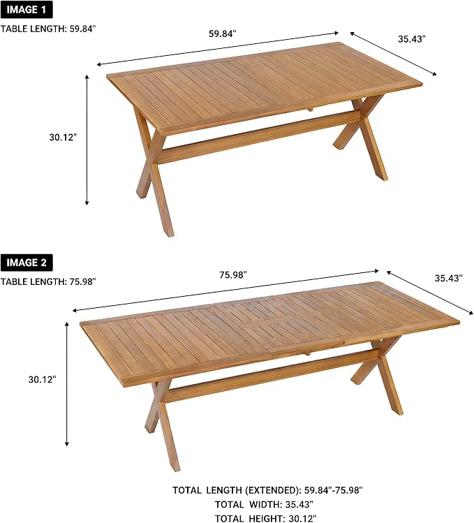 VilroCaz 7 Pieces Acacia Wood Outdoor Dining Set, All-Weather Extendable Table Large Table and 6 Armchairs for Lawn Backyard Garden Deck Poolside (Teak-NG)