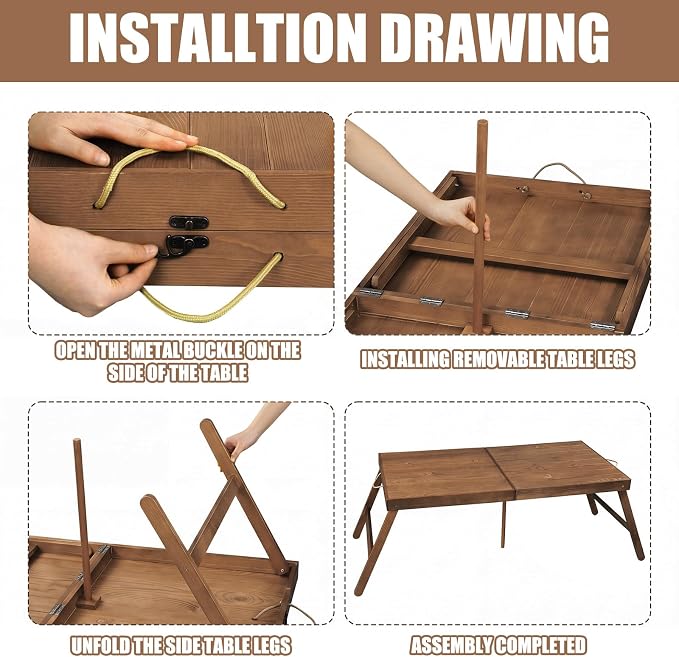 Novabright Foldable Boho Wooden Picnic Table 48x24 Inch Portable Low Picnic Table for Outdoor Indoor Floor Seating Beach Wedding Garden Camping BBQ Backyard