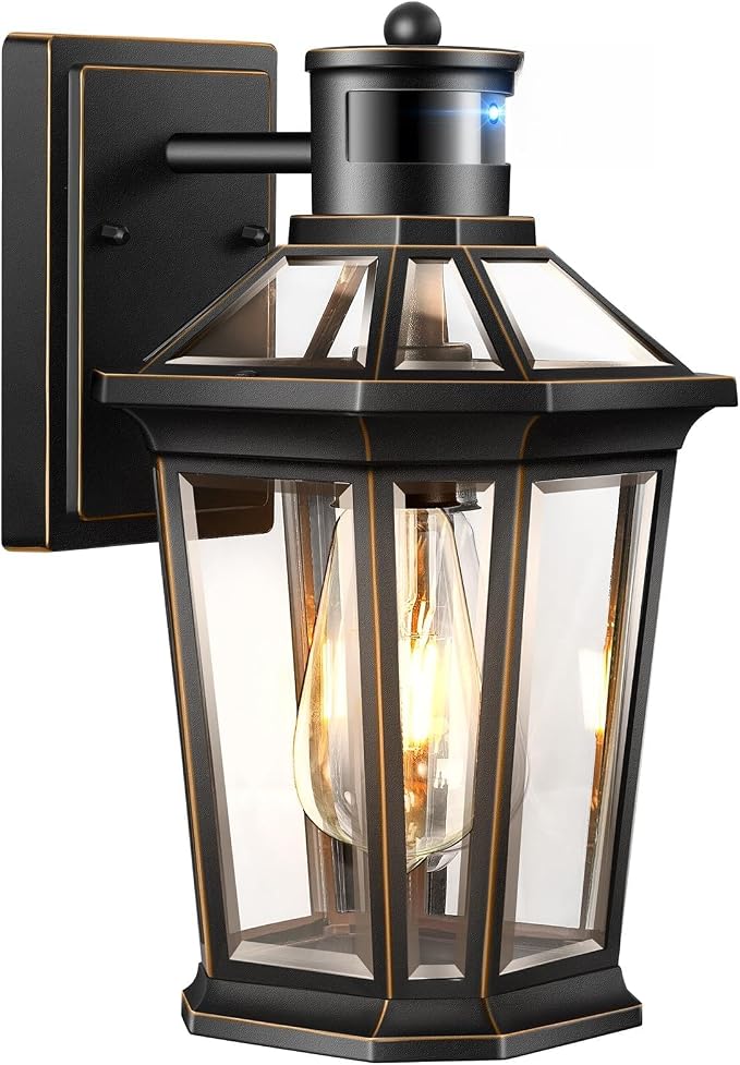VIANIS Motion Sensor Outdoor Wall Lantern, Black Waterproof Dusk to Dawn LED Exterior Wall Sconce, Anti-Rust Aluminum Modern Outdoor Lights Fixtures Wall Mount for Porch, Entryway, Garage, Front Door