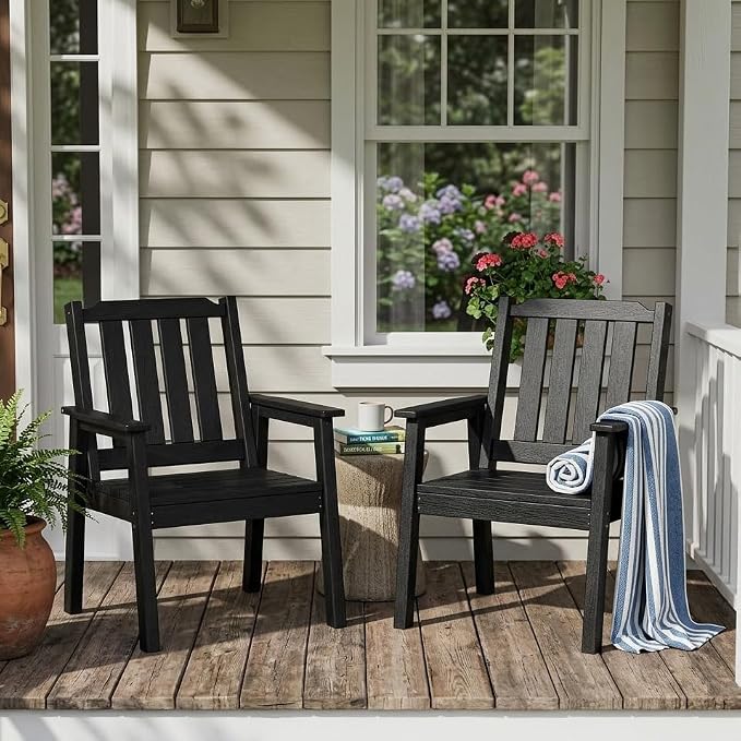IDEALHOUSE Set of 4 Outdoor Dining Chairs, Durable HDPE Garden Patio Chairs with Sturdy Frame, All-Weather and Waterproof for Deck, Porch, Poolside and Backyard, Black
