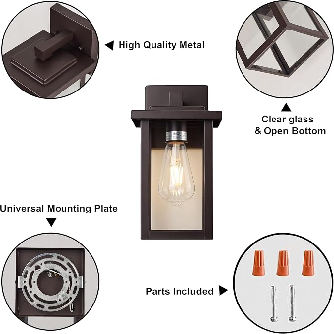 Oil Rubbed Bronze Outdoor Wall Light Fixture, Waterproof Clear Glass Shade Outdoor Sconce Lighting with E26 Sockets, 11" Exterior Lantern Lights for House Porch Entryway
