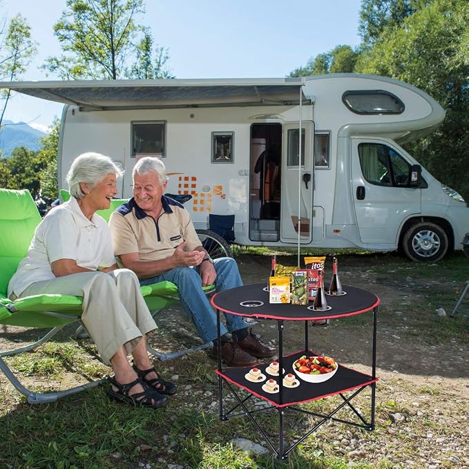 LEADALLWAY Camping Table Folding Picnic Table Canvas Portable Tables | Collapsible,with 4 Cup Holders and Carrying Bags , for BBQ Outdoor Fishing,