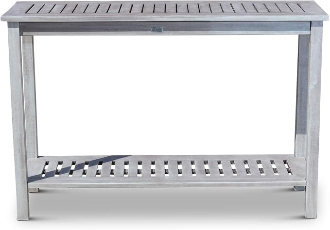 DTY Outdoor Living Eucalyptus Wood Console Table, Two-Shelf Outdoor Buffet, Silver Gray Weather-Resistant Finish