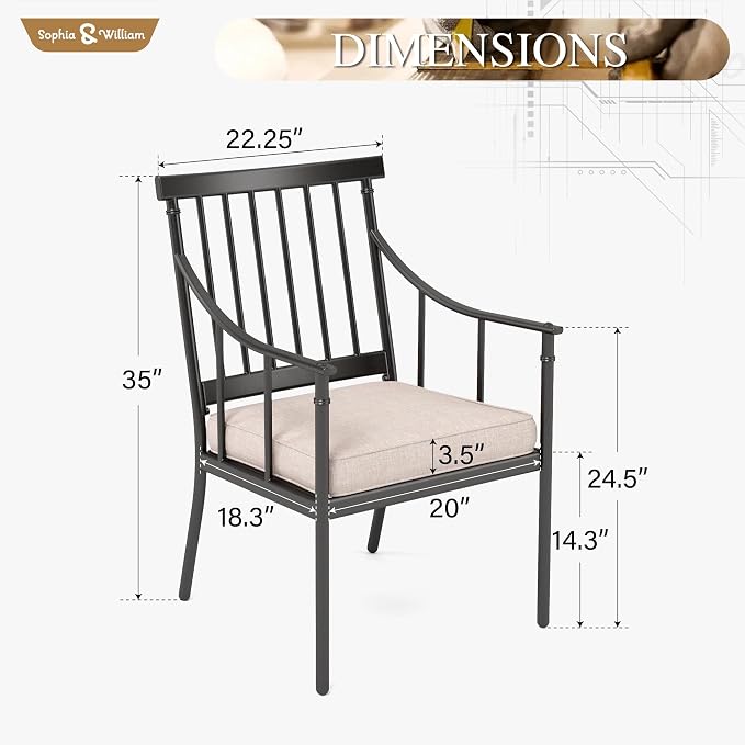 Sophia & William Patio Dining Set, Chairs, Black | Cushions, 300lbs Chair Capacity