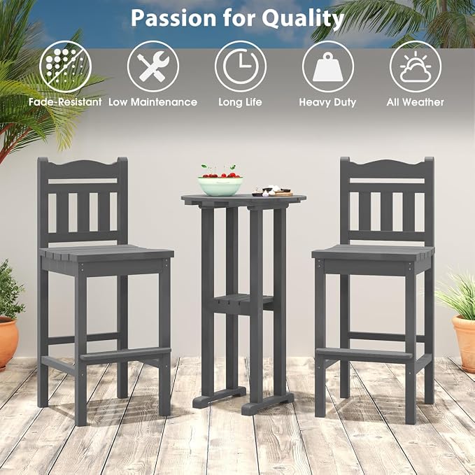 Sundale Outdoor 39 Inches Height Adirondack Bar Table, Patio HDPE Pub Height Round Counter Table, All Weather High Top Bistro Table for Outside Deck Porch Balcony Poolside, Gray