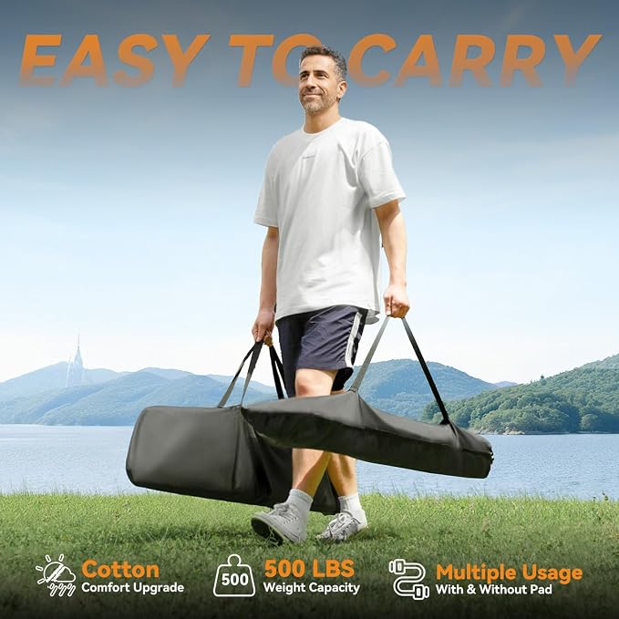 Everyfun 2 Person Outdoor Hammock with Stand, Cotton Rope Hammock with Polyester Pad, Adjustable Steel Frame, Portable with Carrying Bag – for Patio, Backyard, Garden, Beach, Cloud-Gray