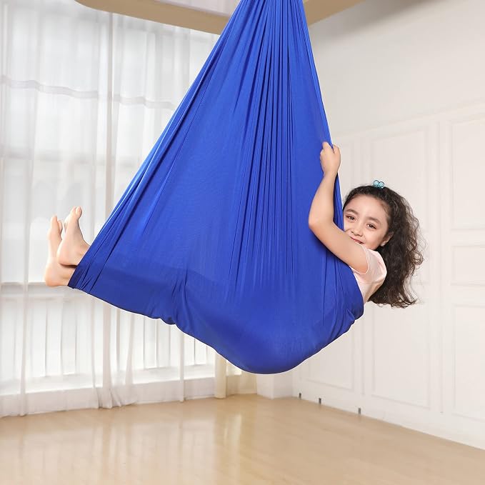 Kids Sensory Therapy Swing Hammock Children's Swing Hammock Indoor Elastic Cuddle Pod Swing for Autism Boys Girls with ADHD SPD Asperger's Sensory Integration Special Needs (Blue)