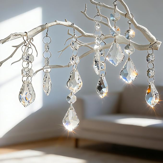 10pcs Crystal Sun Catcher Clear Chandelier Prism Pendant Hanging Crystals | Crystal Sun Catcher, 38mm Hanging Crystal, Chandelier Parts, Prism Pendants with Hook, Crystal Christmas Ornaments Home Decor